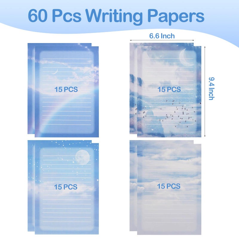 IMagicoo 60 Lined Writing Stationery Paper  Colorful Sky Designs for Writing Letter  Notes  Invitations  4 Different Style (9.4 x 6.6"") - Image 2